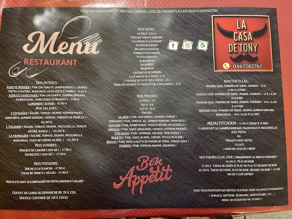 Restaurant Beziers : La Casa de Tony : Paëlla & Tapas - Menu Image 1
